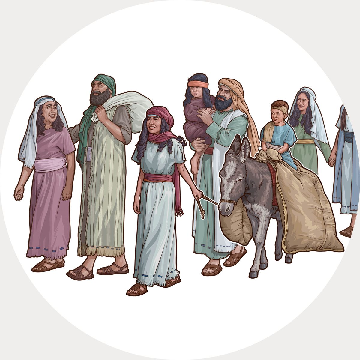 Jewish captives joyfully walking together.