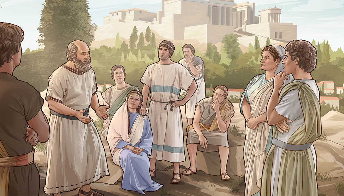 The apostle Paul reasoning with people of Athens.