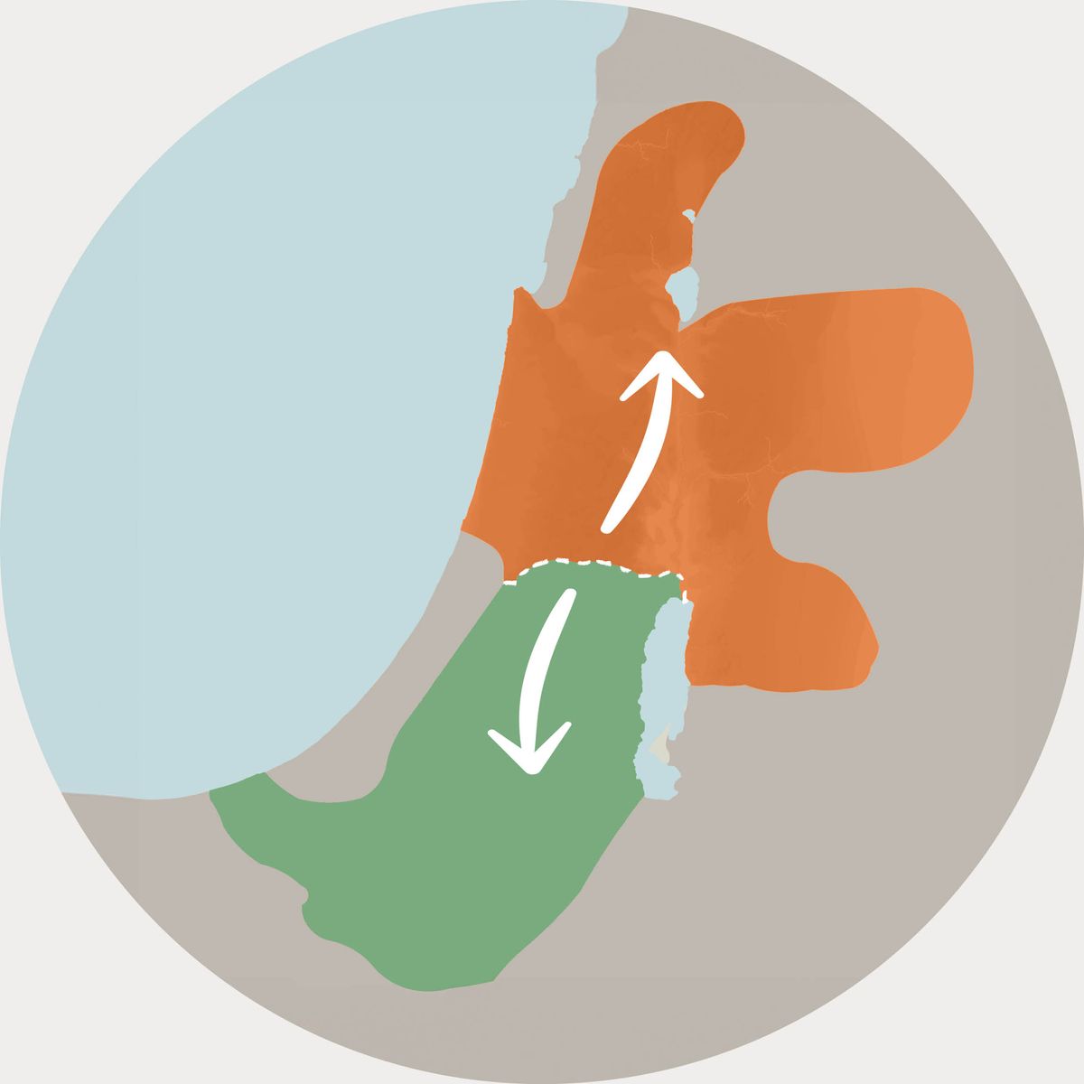 A map of Israel divided into northern and southern kingdoms.