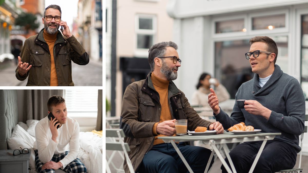 Collage: An older brother encouraging a downhearted brother. The next two images show each scene separately.