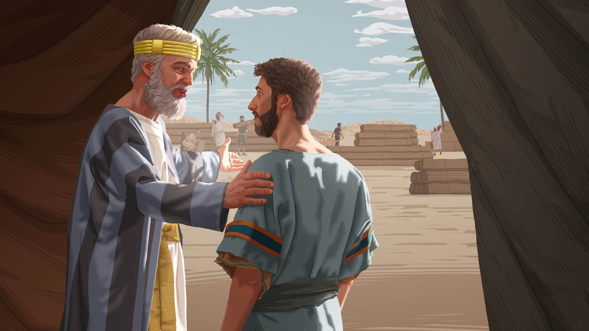 King David showing Solomon many of the materials he acquired for building the temple.