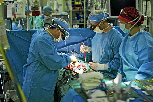 Doctors performing bloodless surgery