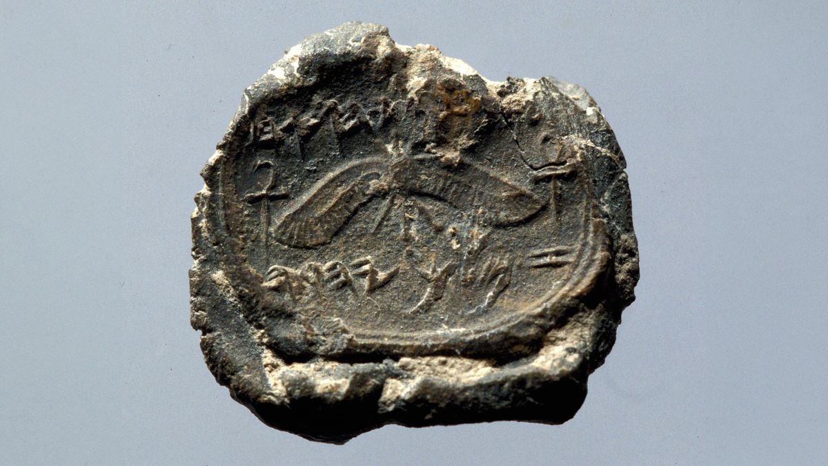 Picture A : Clay seal from the eighth century B.C.E., with the inscription: “Belonging to Hezekiah [son of] Ahaz, King of Judah”