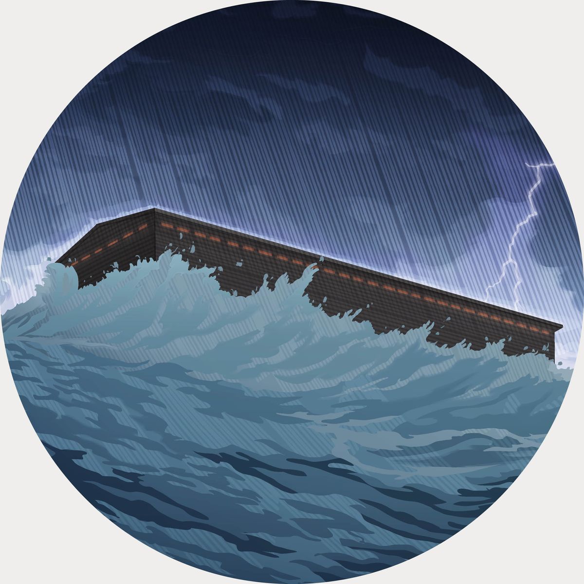 The ark floating on top of the floodwaters.