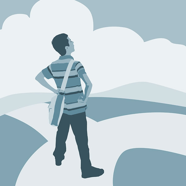 A student choosing a path