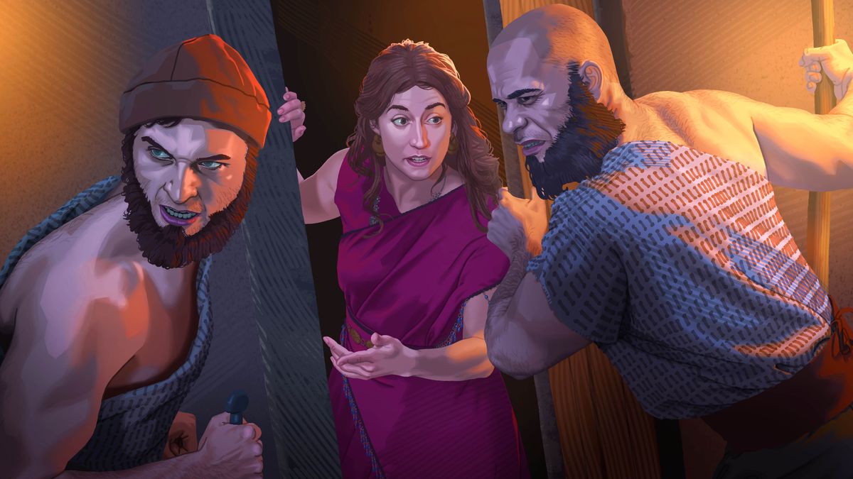 Rahab giving directions to two of the king’s men.