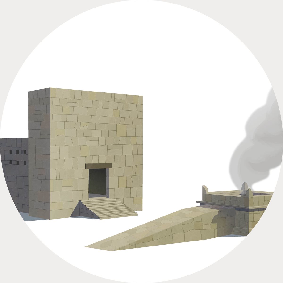 The rebuilt temple and altar.